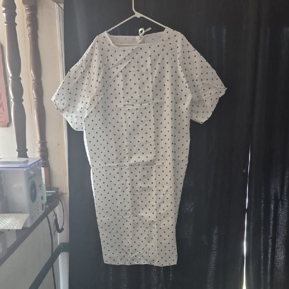White With Blue Squares Hospital Gown